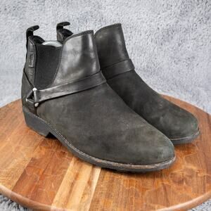 Teva Women Ellery Waterproof Harness Moto Black Leather Ankle Boots Size 8.5